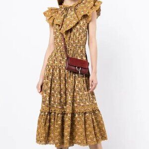 NWOT ULLA JOHNSON Yvette Ruffle Poplin Midi Dress in Dandelion XS $625